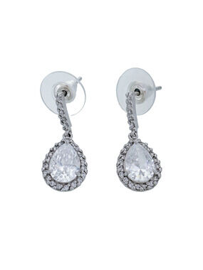 Vintage Sterling Silver 925 Cubic Zirconia Halo Teardrop Earrings